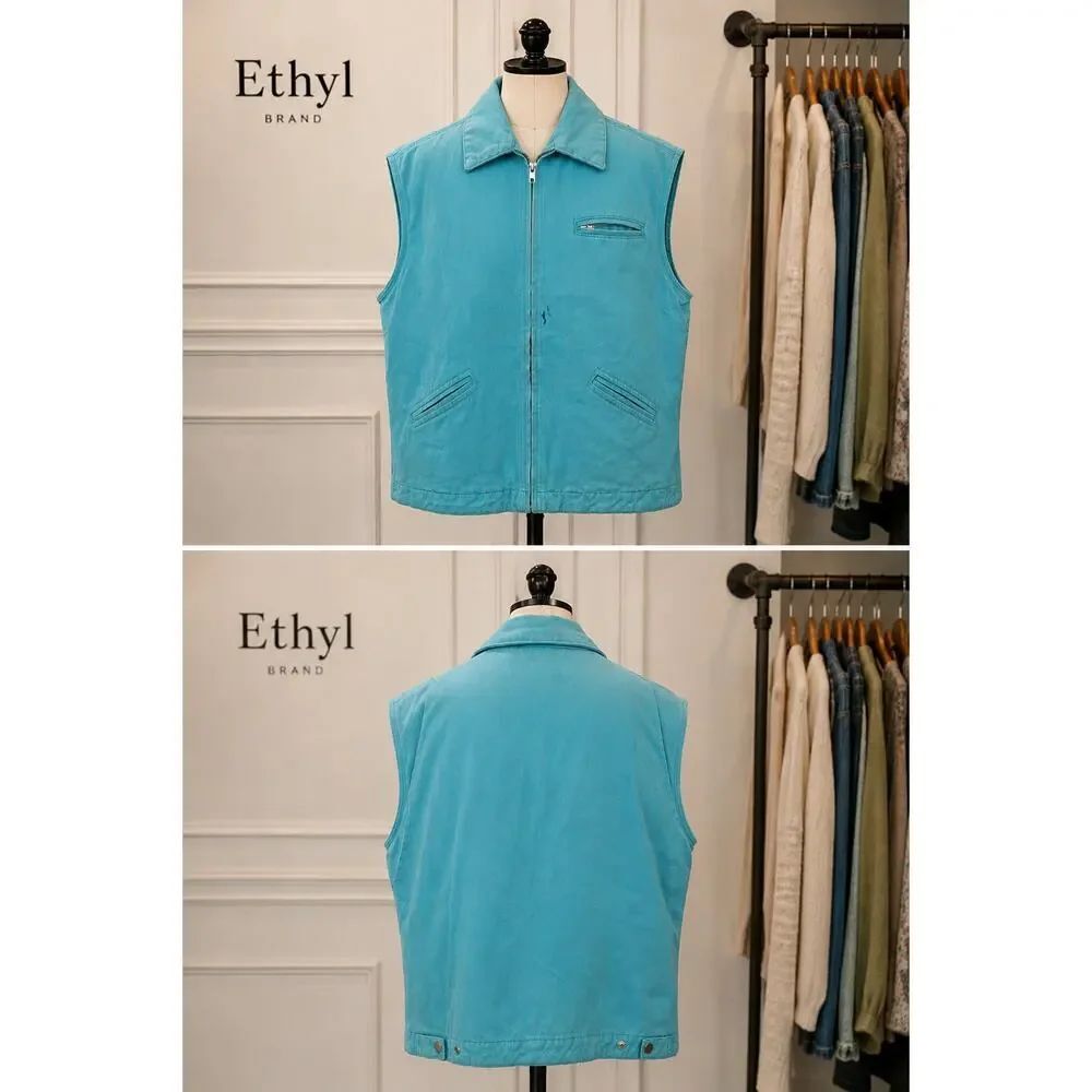 Ethyl XL Turquoise Zip Vest Colorful Art Lined Western Boho Cotto